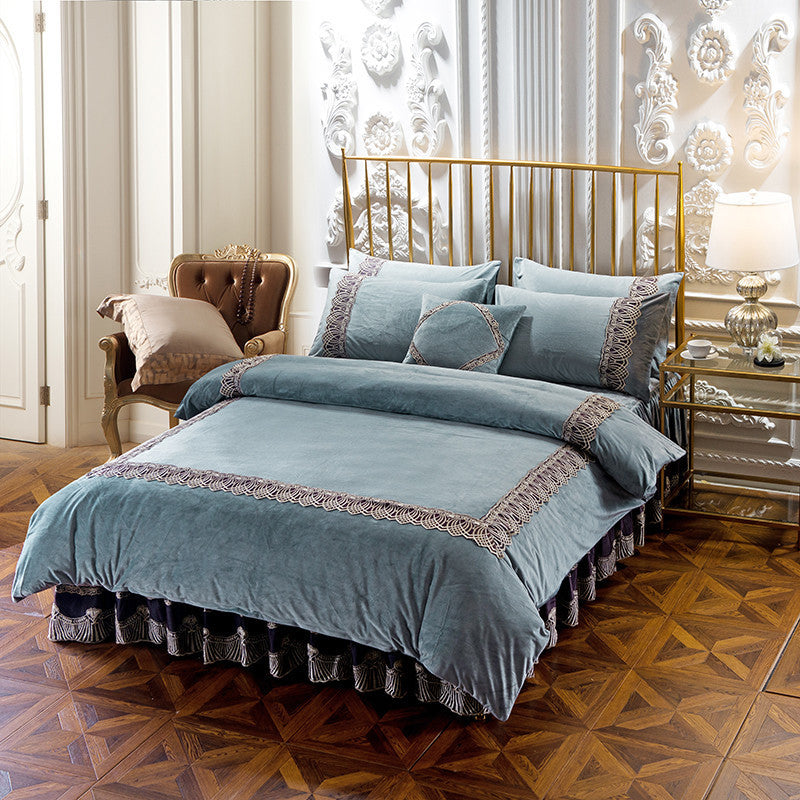 Luxury Korean-Style Quilted Bed Skirt Set (4 Pieces)