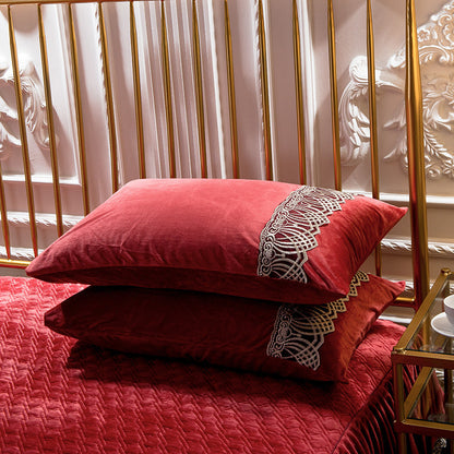 Luxury Korean-Style Quilted Bed Skirt Set (4 Pieces)