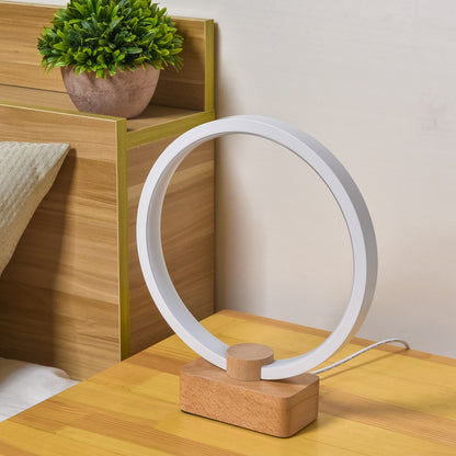 Modern Circular LED Night Lamp – Bamboo & Aluminum USB Bedside Light