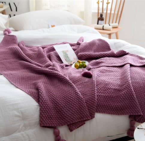 Nordic Knit Pom-Pom Throw Blanket
