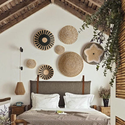 Boho Woven Wall Art Set- Handmade Rattan & Macrame Decor