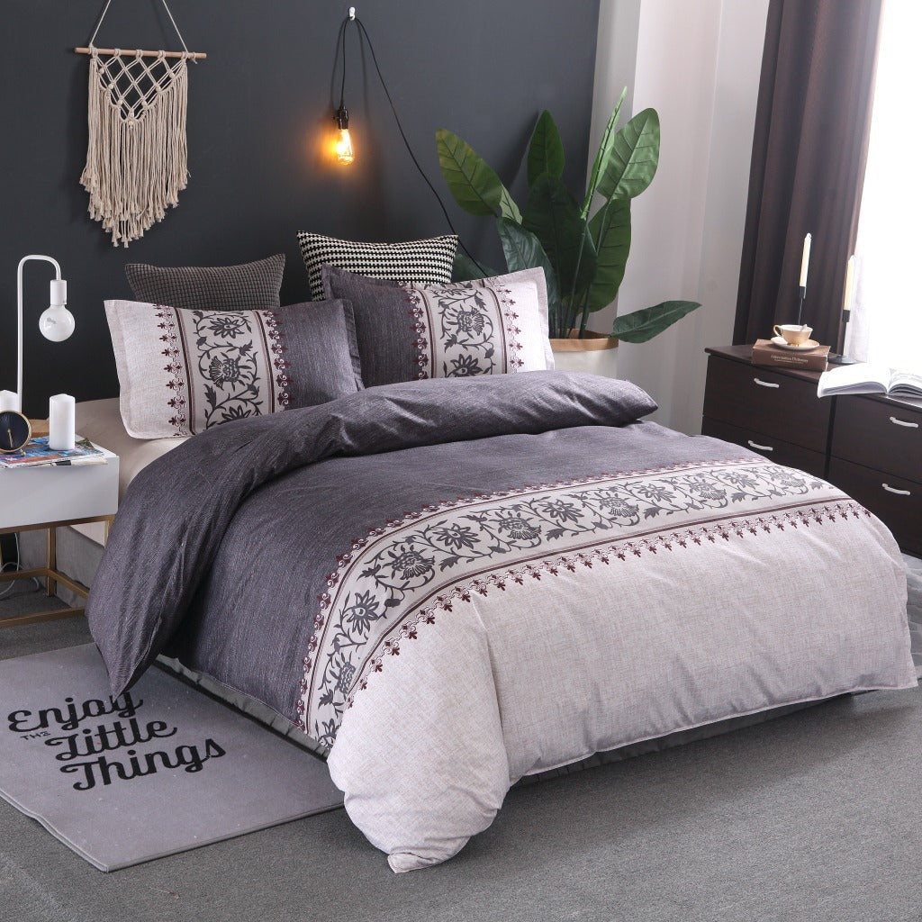 Boho-Inspired Quilted Duvet Cover Set – Floral Embroidery Pattern (No Sheet)