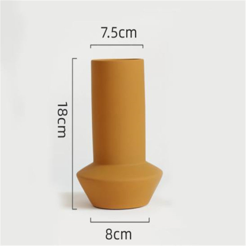 Morandi Geometric Ceramic Vase – Textured Elegance