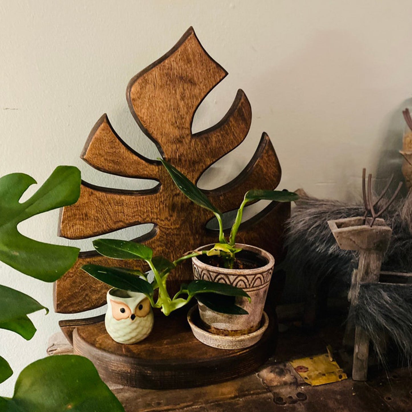Leaf-Shaped Wooden Floating Wall Shelf – Boho Home Display
