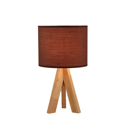 Minimalist Bamboo Tripod Table Lamp with Fabric Shade – Warm & White LED Lighting