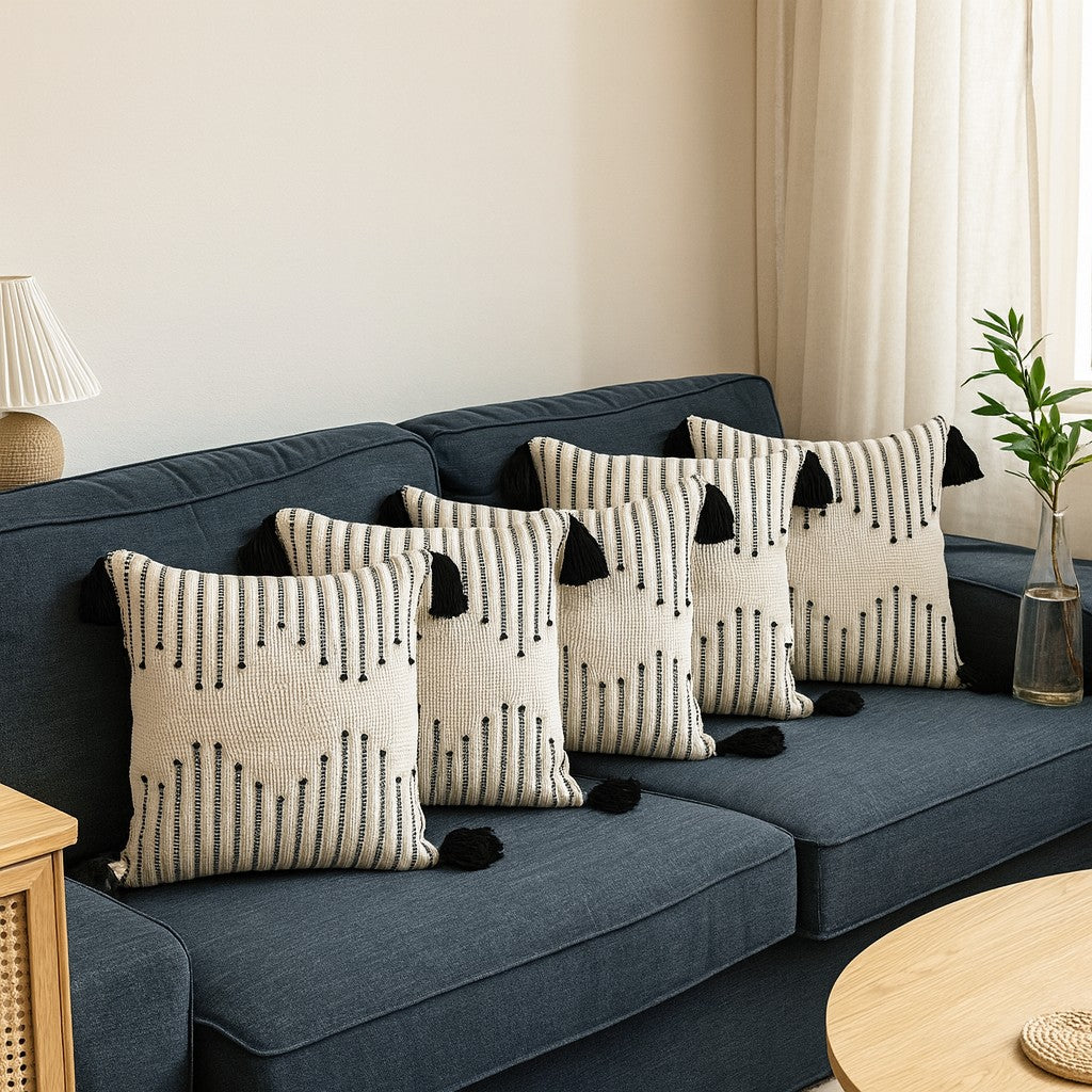 Woven Fringe Pillow Cover – Black & White