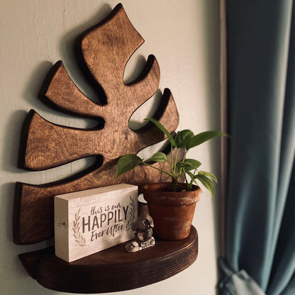 Leaf-Shaped Wooden Floating Wall Shelf – Boho Home Display