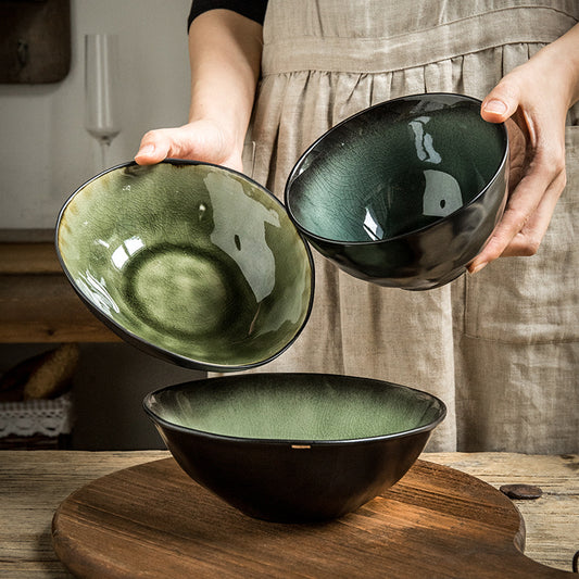 Retro Glazed Ceramic Bowl – Japanese Porcelain Noodle, Salad & Soup Bowl