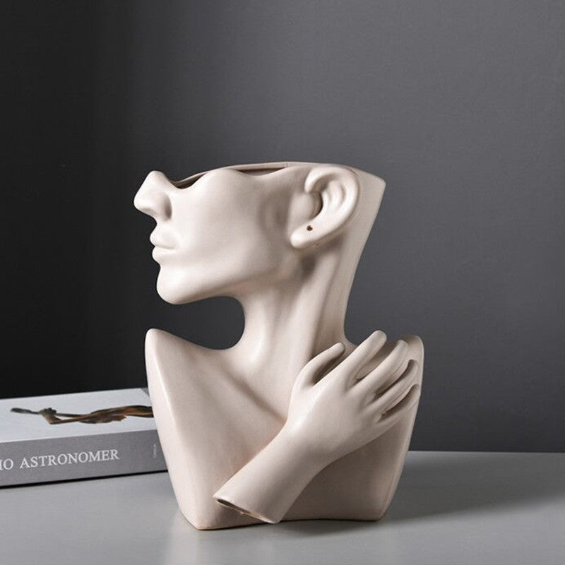 Abstract Face Sculpture Flower Vase – Modern Art Décor