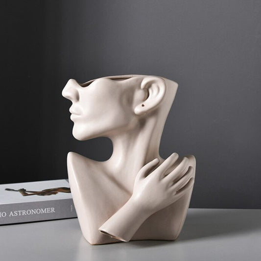 Abstract Face Sculpture Flower Vase – Modern Art Décor