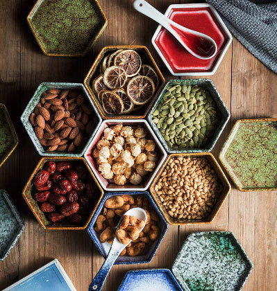 Celestial Hexagon Porcelain Serving Plate with Lid – Japanese-Inspired Snack Dish