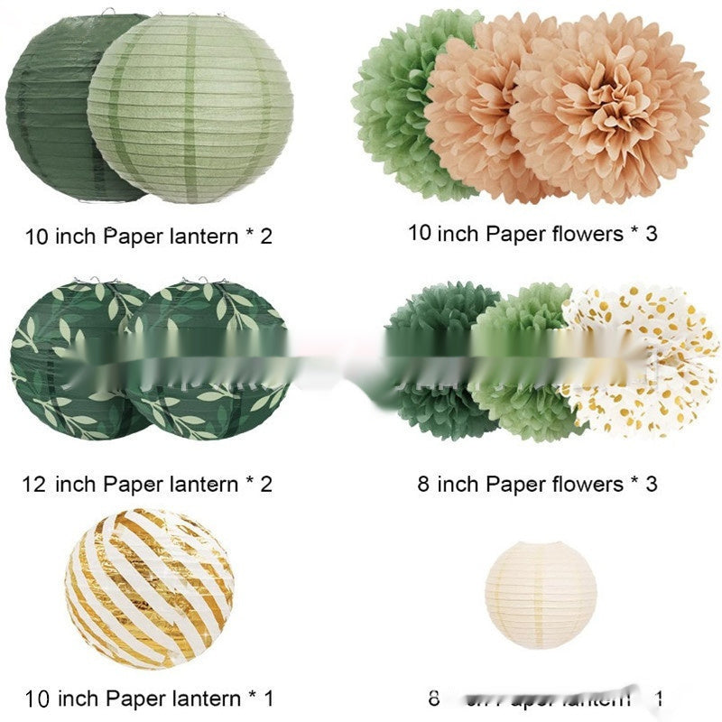 Verdant Bloom Paper Decor set-Lantern & Flowers