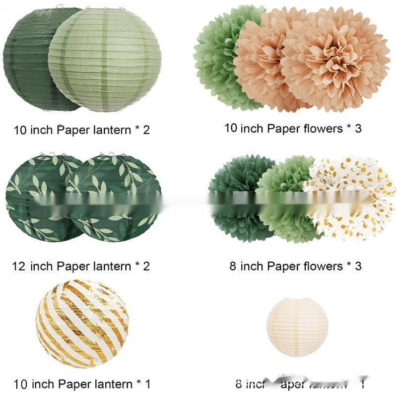 Verdant Bloom Paper Decor set-Lantern & Flowers