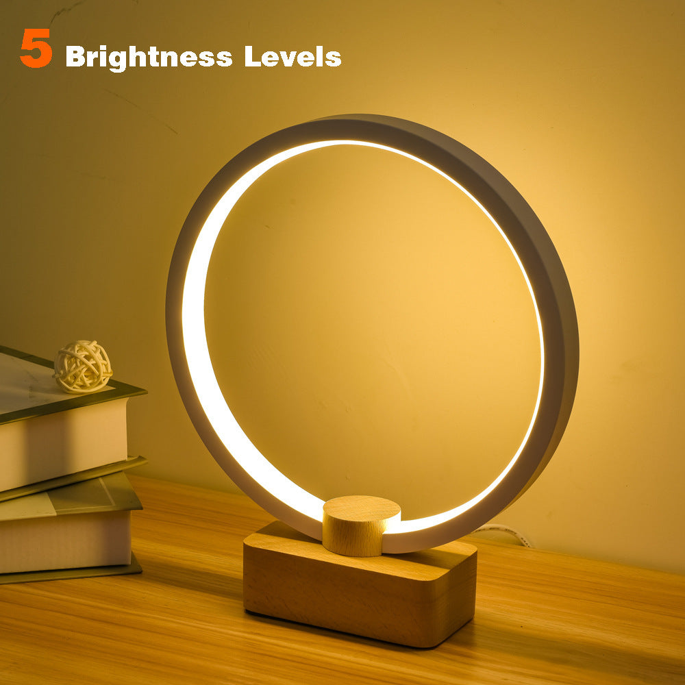 Modern Circular LED Night Lamp – Bamboo & Aluminum USB Bedside Light