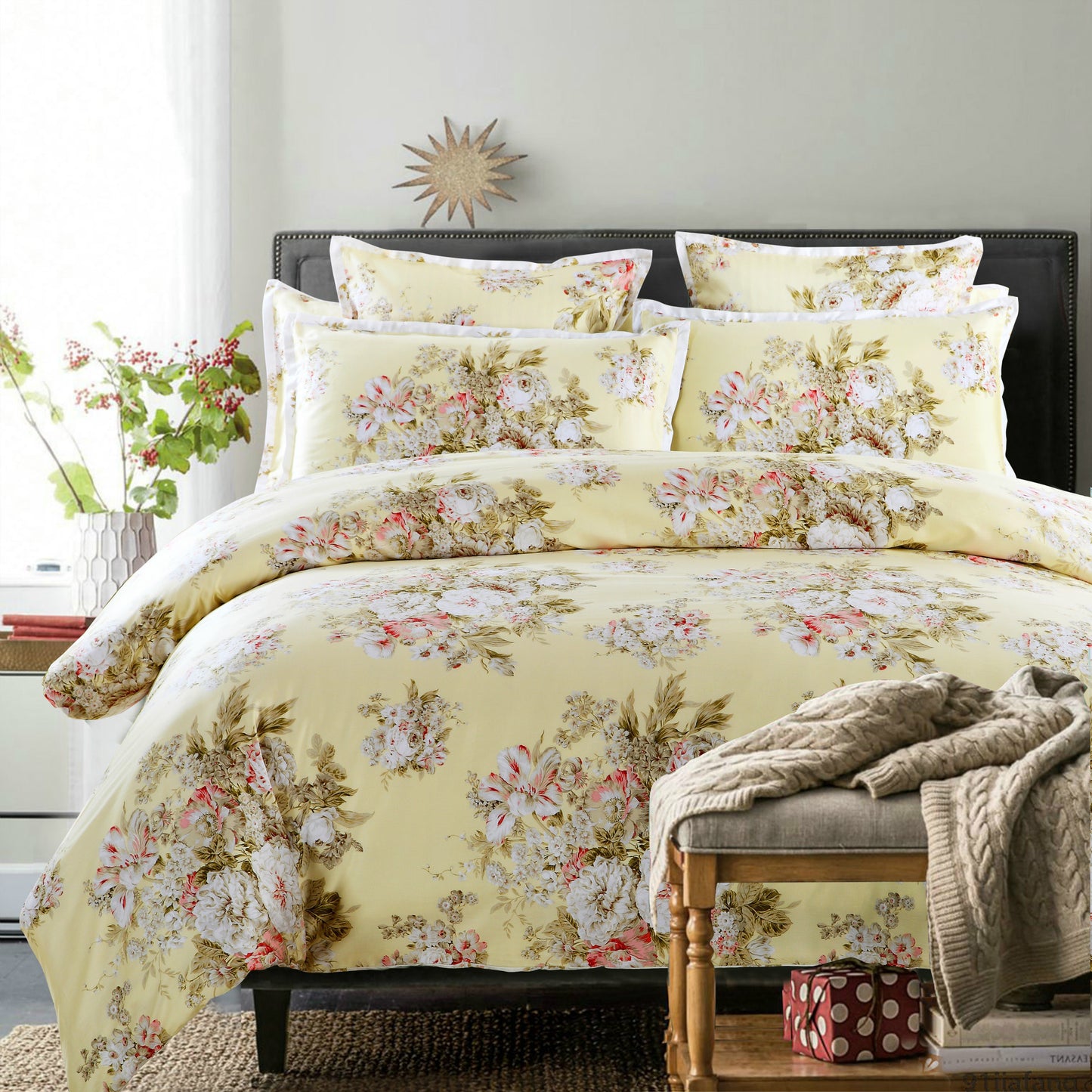 Floral Estate Cotton Bedding Set – Luxury European Style Quilt Cover, Bed Sheet & Pillowcase
