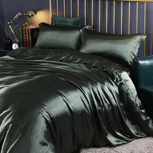 Luxury 4-Piece Double-Sided Silk Satin Bedding Set – Fitted Sheet & Quilt Cover