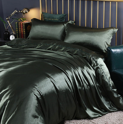 Luxury 4-Piece Double-Sided Silk Satin Bedding Set – Fitted Sheet & Quilt Cover