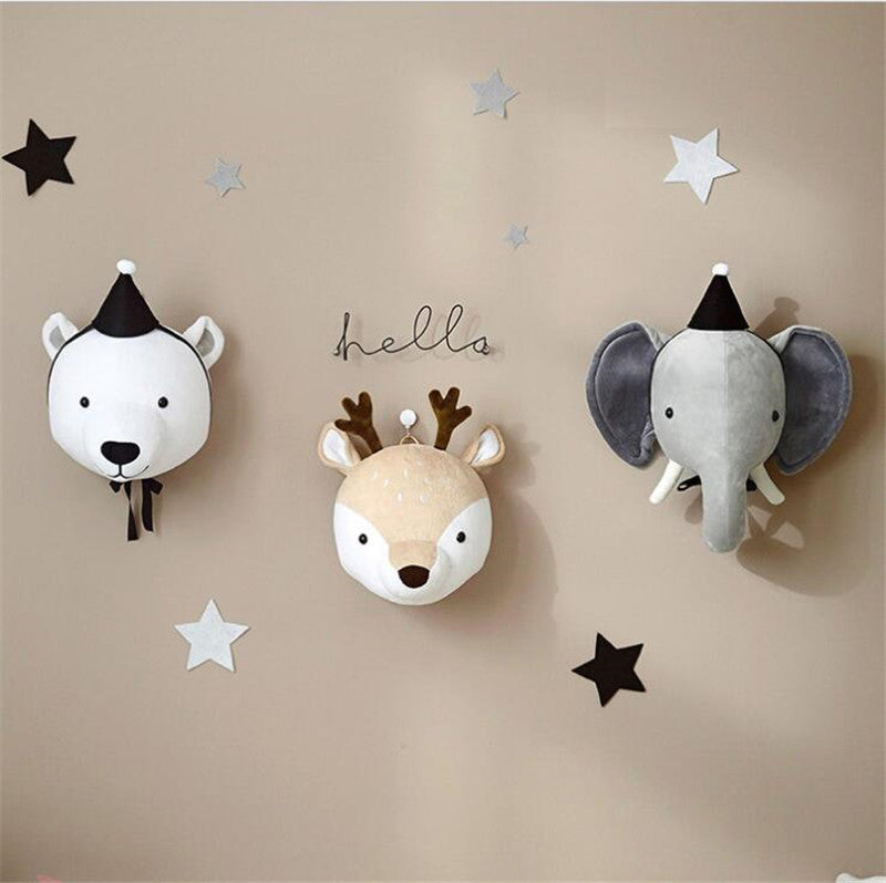 Soft Animal Wall Decor – Cotton Plush Heads for Kids' Rooms