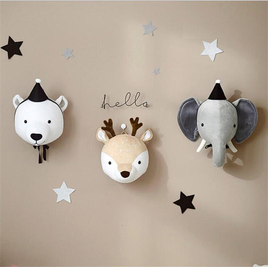 Soft Animal Wall Decor – Cotton Plush Heads for Kids' Rooms