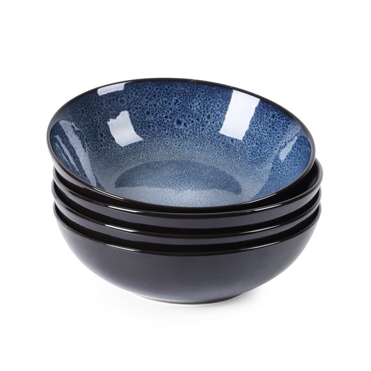 Peacock Dawn – Set of 4 Kiln-Glazed 8-Inch Ceramic Bowls