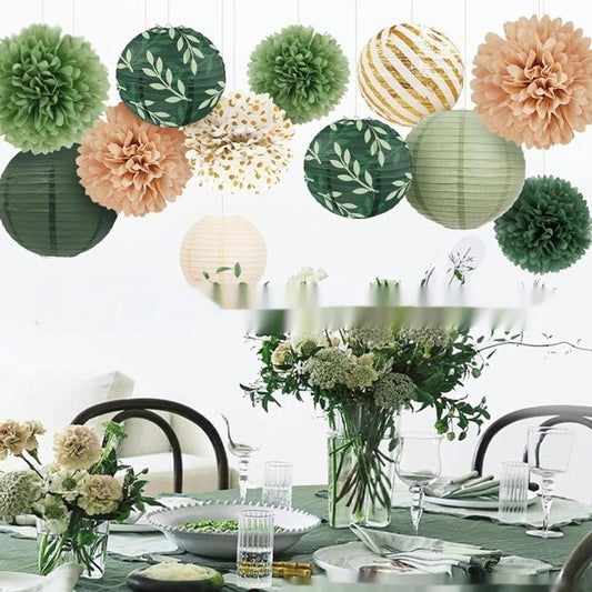Verdant Bloom Paper Decor set-Lantern & Flowers
