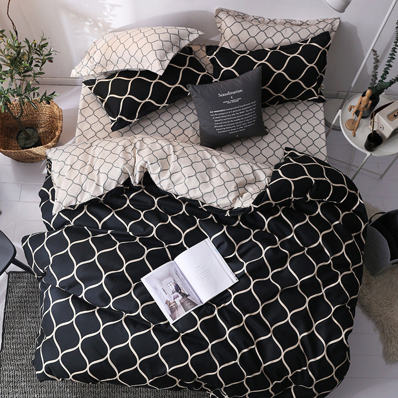 Geometric Pattern Quilt Cover Set with Pillowcases – Antibacterial Ramie Bedding