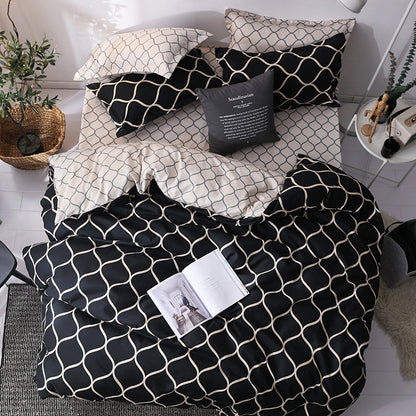 Geometric Pattern Quilt Cover Set with Pillowcases – Antibacterial Ramie Bedding