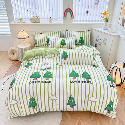 4-Piece Printed Bedding Set – Soft Sanded Cotton, Multiple Sizes