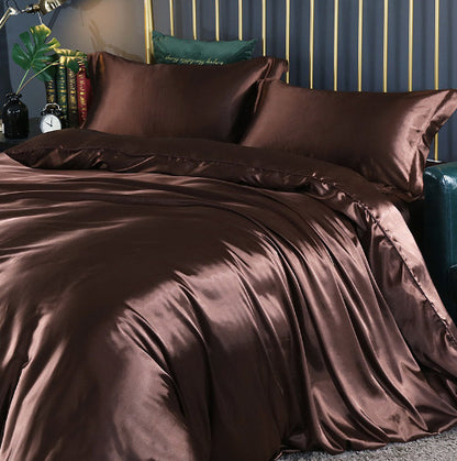Luxury 4-Piece Double-Sided Silk Satin Bedding Set – Fitted Sheet & Quilt Cover