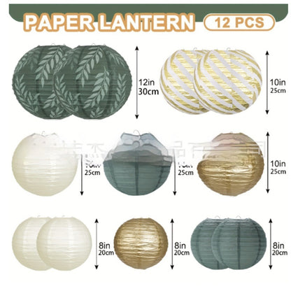 Verdant Bloom Paper Decor set-Lantern & Flowers