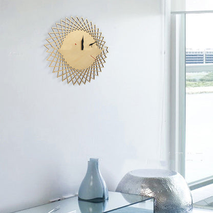 Contemporary wall clock with geometric frame in warm lighting