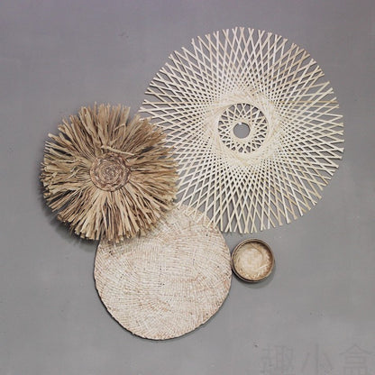 Natural fiber wall decor with mixed textures and patterns
