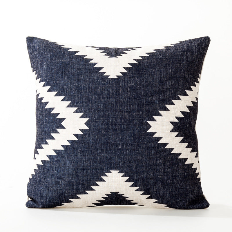 Navy blue and white geometric pillow case