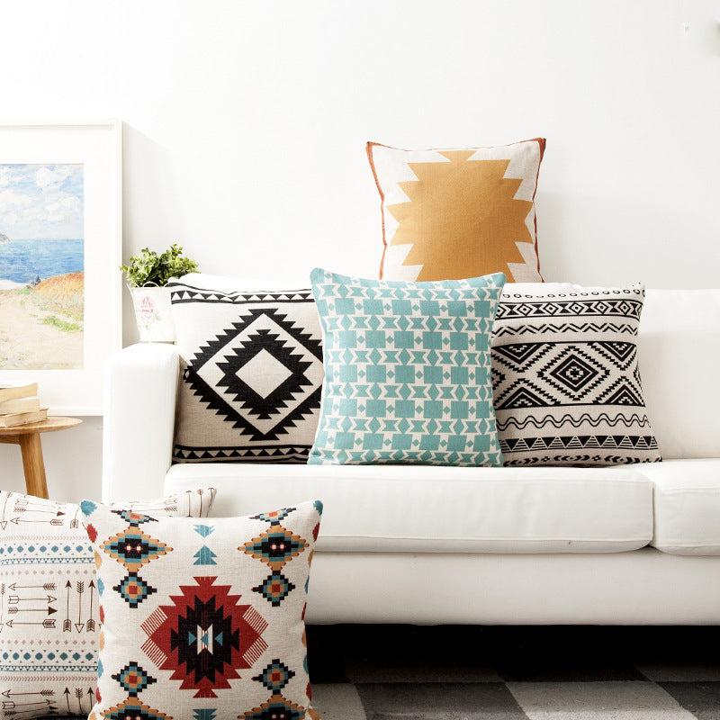 Nordic geometric cushion covers on a white sofa in modern living room