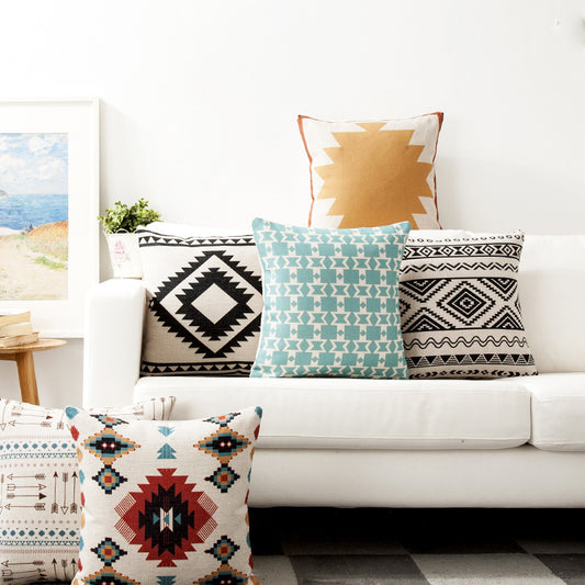 Nordic geometric cushion covers on a white sofa in modern living room