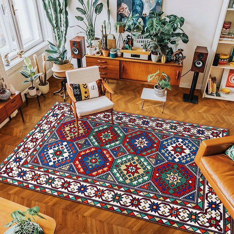 Soft woven carpet with tribal boho patterns