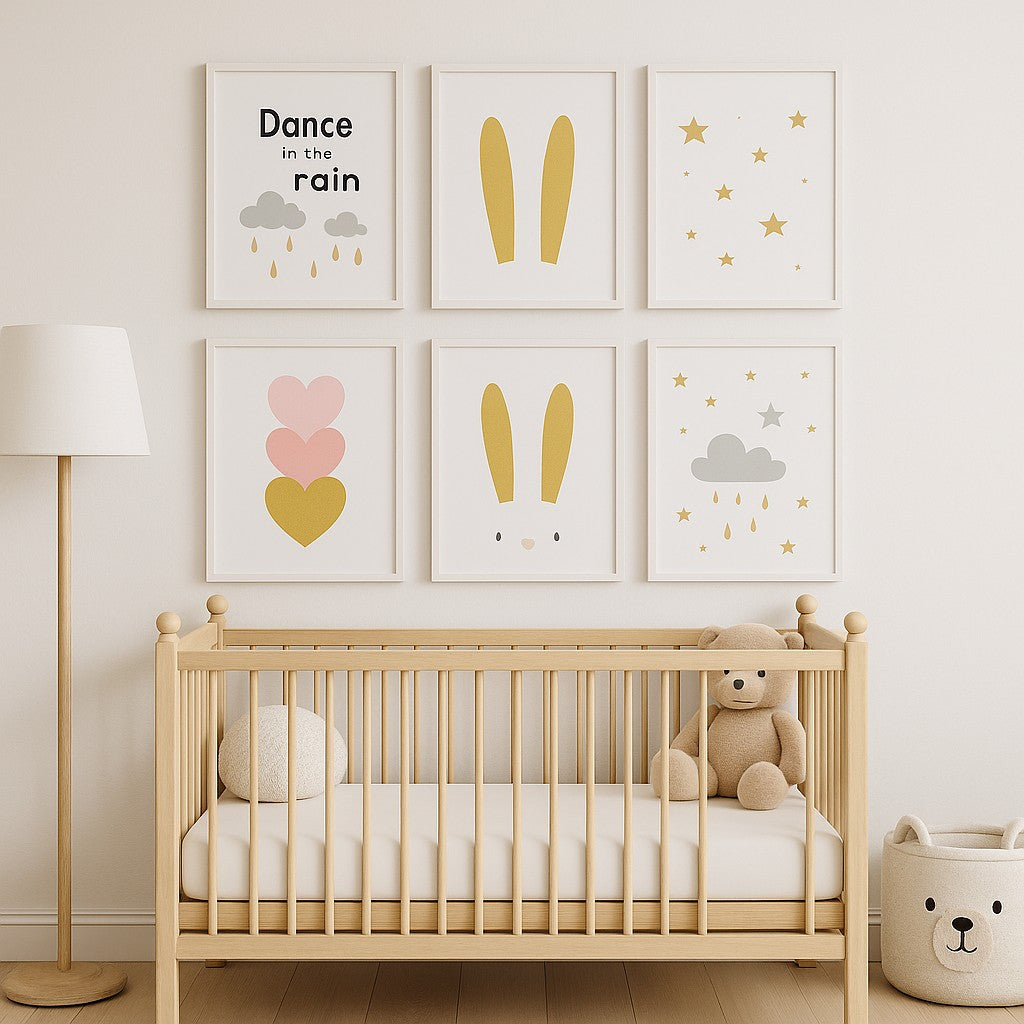 Whimsical Bunny & Rain Wall Art Set