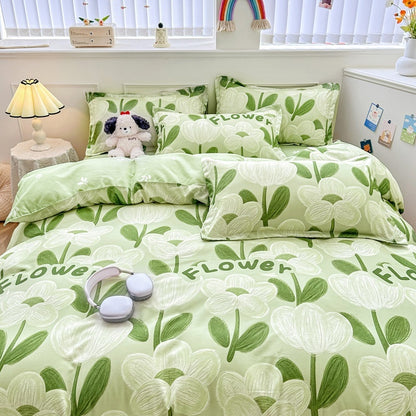 4-Piece Printed Bedding Set – Soft Sanded Cotton, Multiple Sizes