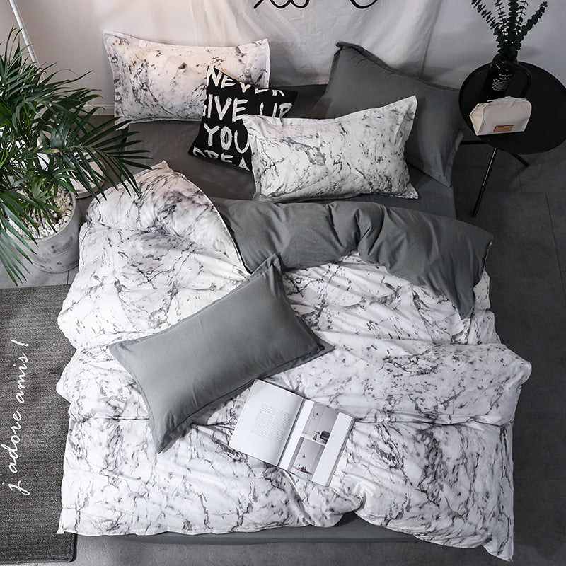 Geometric Pattern Quilt Cover Set with Pillowcases – Antibacterial Ramie Bedding