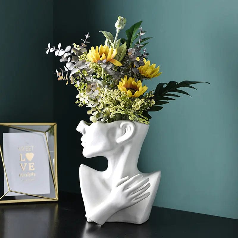 Abstract Face Sculpture Flower Vase – Modern Art Décor White by Simple Homes