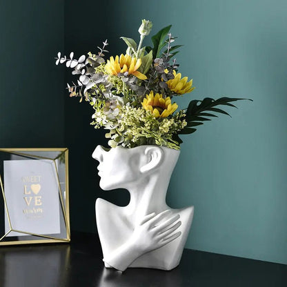 Abstract Face Sculpture Flower Vase – Modern Art Décor White by Simple Homes