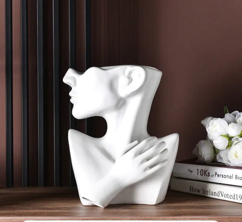 Abstract Face Sculpture Flower Vase – Modern Art Décor White by Simple Homes