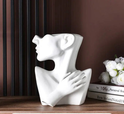 Abstract Face Sculpture Flower Vase – Modern Art Décor White by Simple Homes