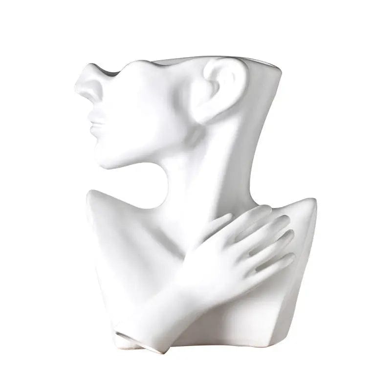 Abstract Face Sculpture Flower Vase – Modern Art Décor White by Simple Homes
