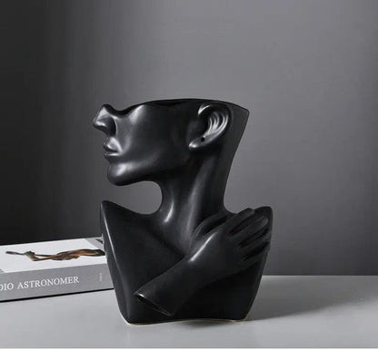 Abstract Face Sculpture Flower Vase – Modern Art Décor White by Simple Homes