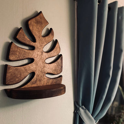 Leaf-Shaped Wooden Floating Wall Shelf – Boho Home Display