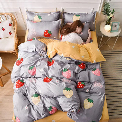 Aloe Cotton Quilted Bedding Set – 3 or 4 Pieces Strawberry farm / Fourpiece bed sheet / 1.5m by Simple Homes