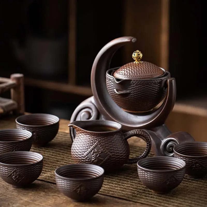 Artisan Firewood Pottery Tea Set – 8-Piece Handmade Collection B by Simple Homes