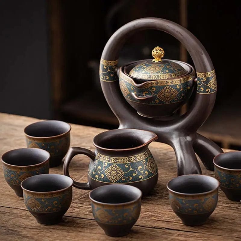 Artisan Firewood Pottery Tea Set – 8-Piece Handmade Collection C by Simple Homes