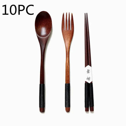 Artisan Wooden Spoon and Fork Set A Black 10PC by Simple Homes